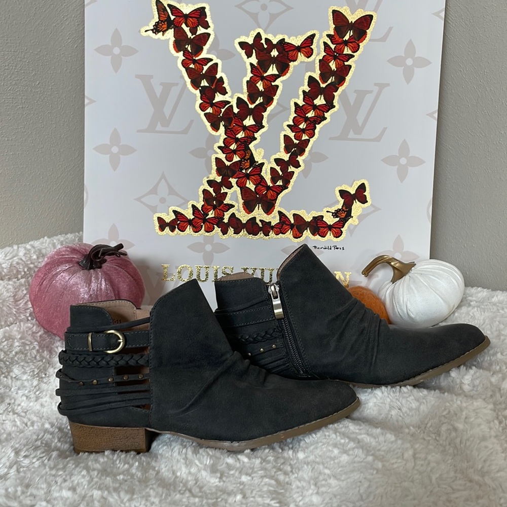 Grey Booties with gold accents